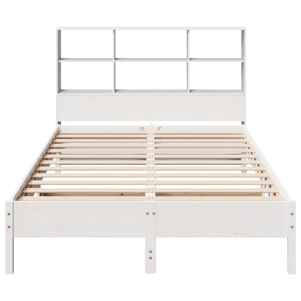 vidaXL Pat cu bibliotecă fără saltea, alb, 140x200 cm, lemn masiv pin vidaXL Pat cu bibliotecă fără saltea, alb, 140x200 cm, lemn masiv pin