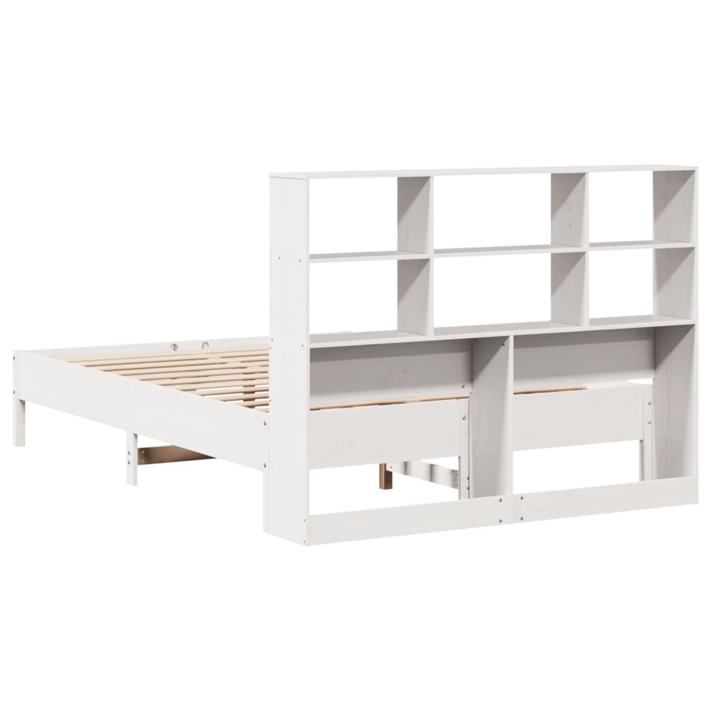 vidaXL Pat cu bibliotecă fără saltea, alb, 140x200 cm, lemn masiv pin vidaXL Pat cu bibliotecă fără saltea, alb, 140x200 cm, lemn masiv pin