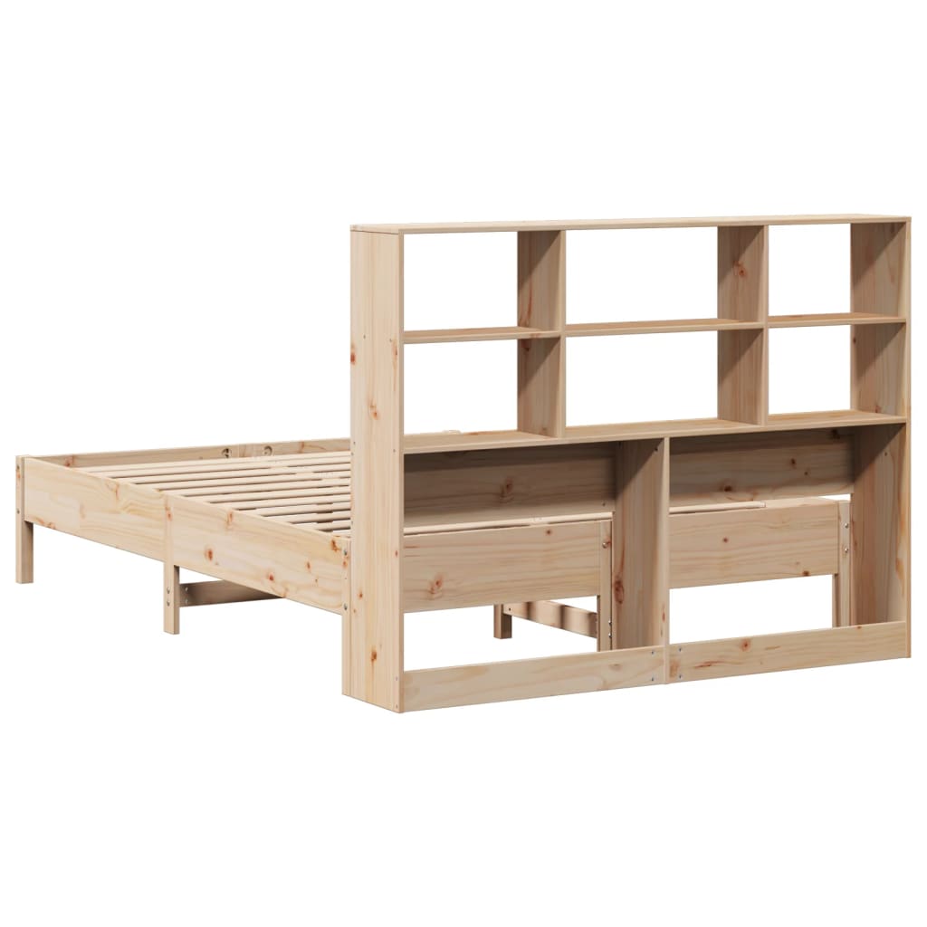 vidaXL Pat cu bibliotecă fără saltea, 140x190 cm, lemn masiv de pin vidaXL Pat cu bibliotecă fără saltea, 140x190 cm, lemn masiv de pin