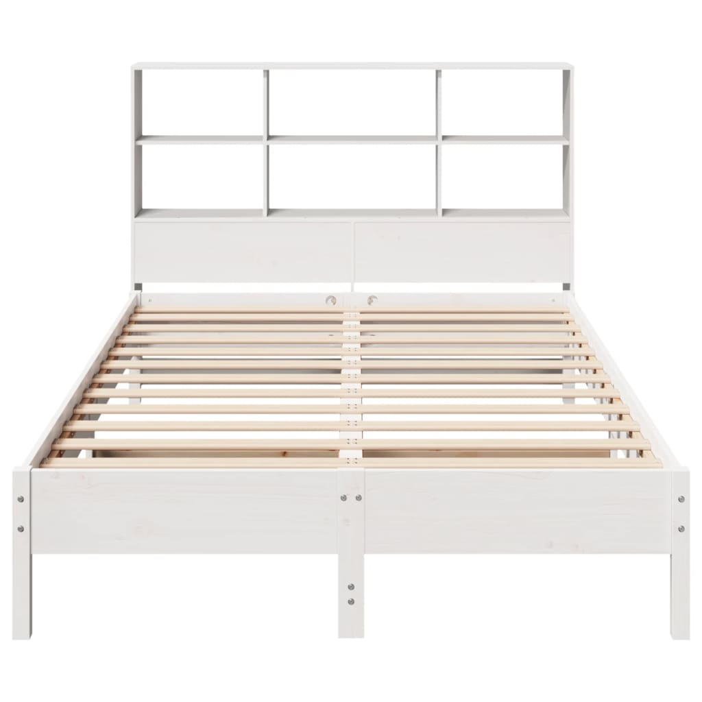 vidaXL Pat cu bibliotecă fără saltea, alb, 120x190 cm, lemn masiv pin