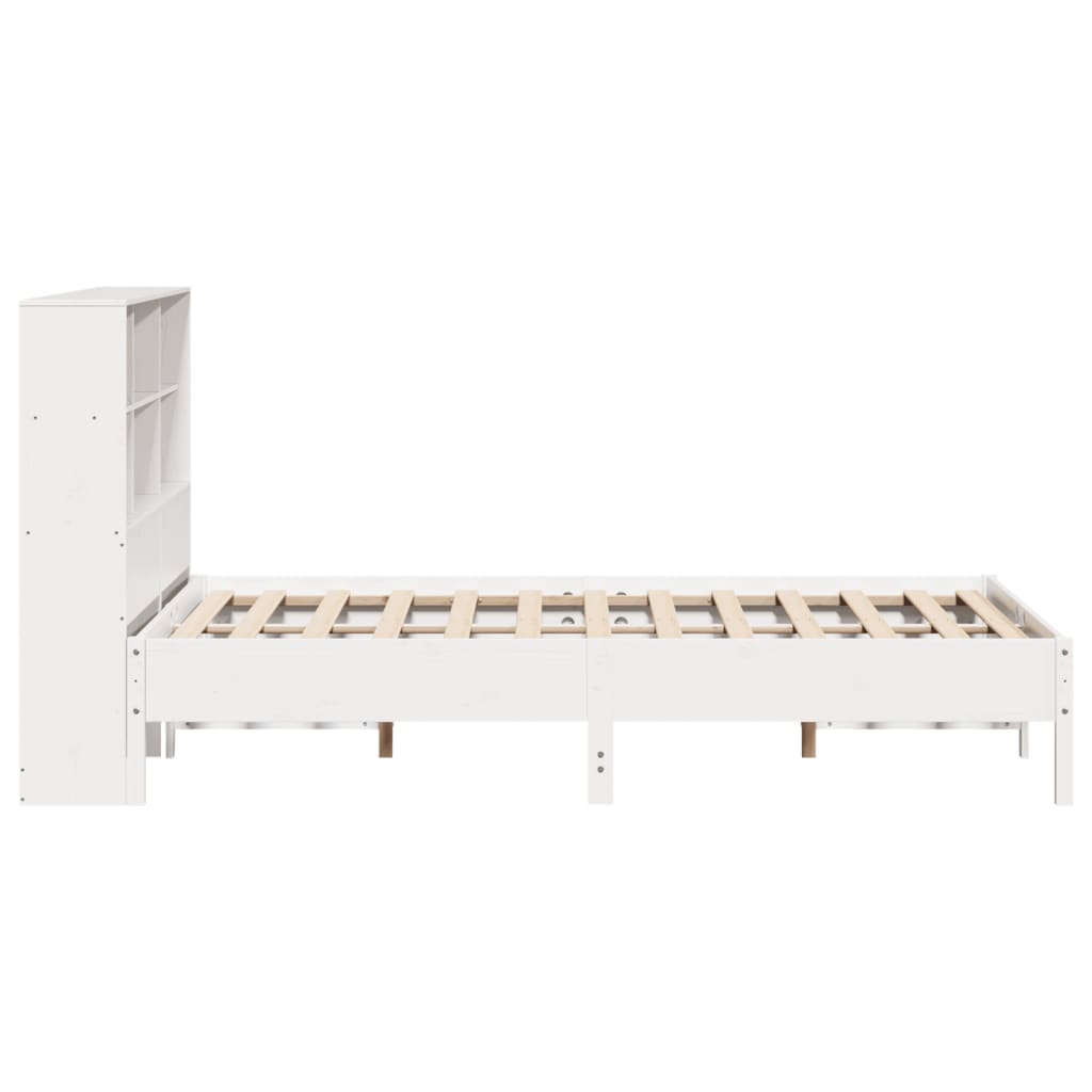 vidaXL Pat cu bibliotecă fără saltea, alb, 120x190 cm, lemn masiv pin