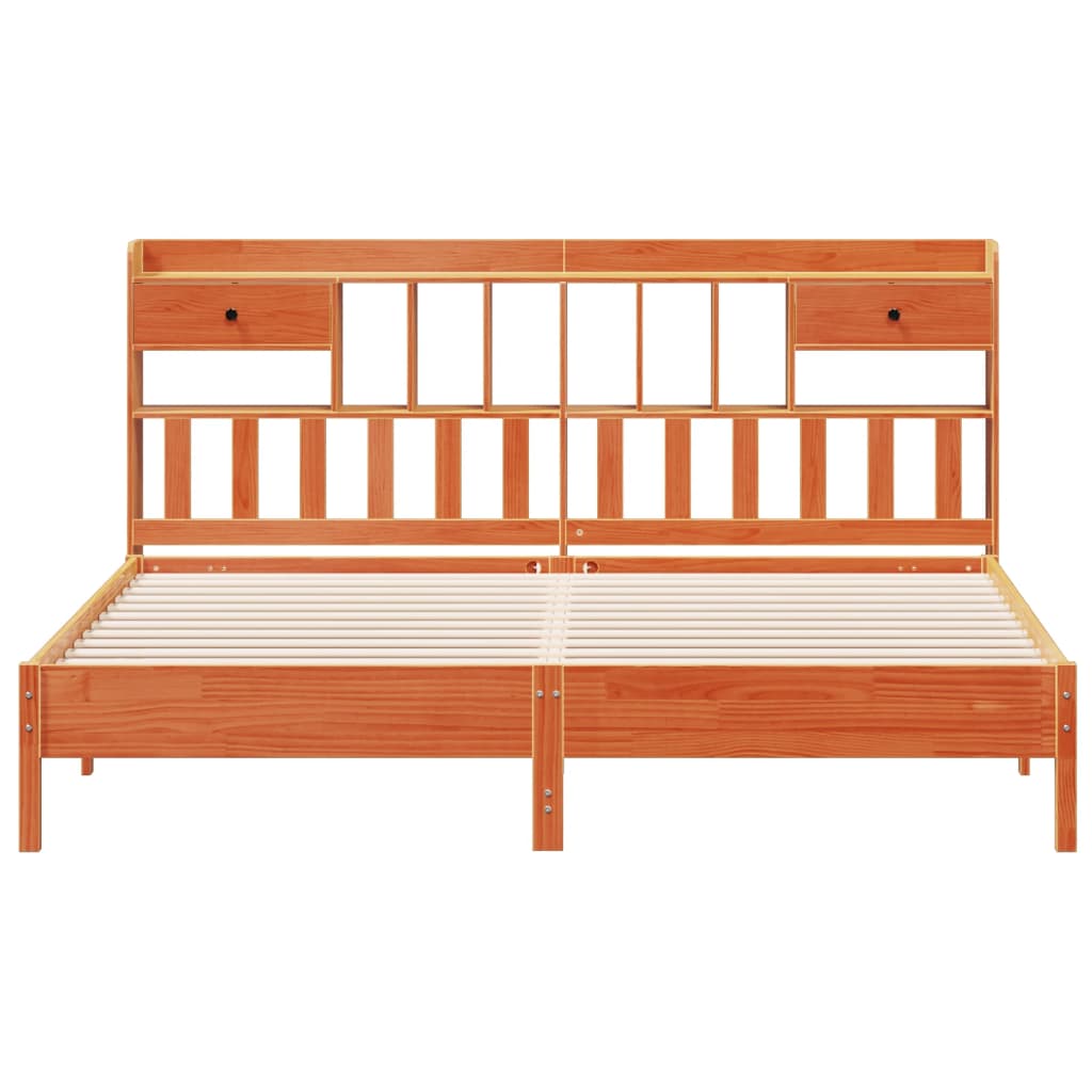 vidaXL Pat cu bibliotecă fără saltea maro 180x200 cm lemn masiv de pin