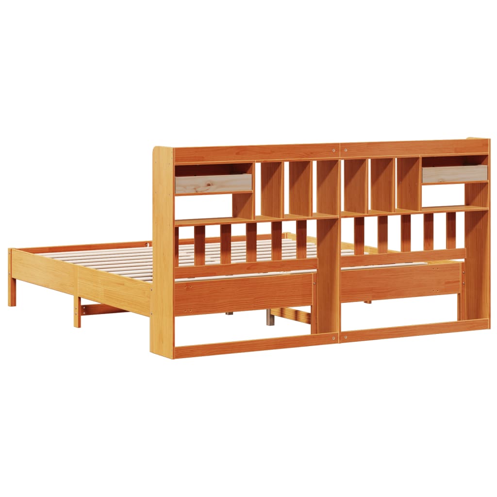 vidaXL Pat cu bibliotecă fără saltea maro 180x200 cm lemn masiv de pin