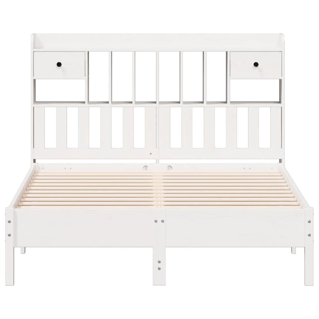 vidaXL Pat cu bibliotecă fără saltea, alb, 160x200 cm, lemn masiv pin vidaXL Pat cu bibliotecă fără saltea, alb, 160x200 cm, lemn masiv pin
