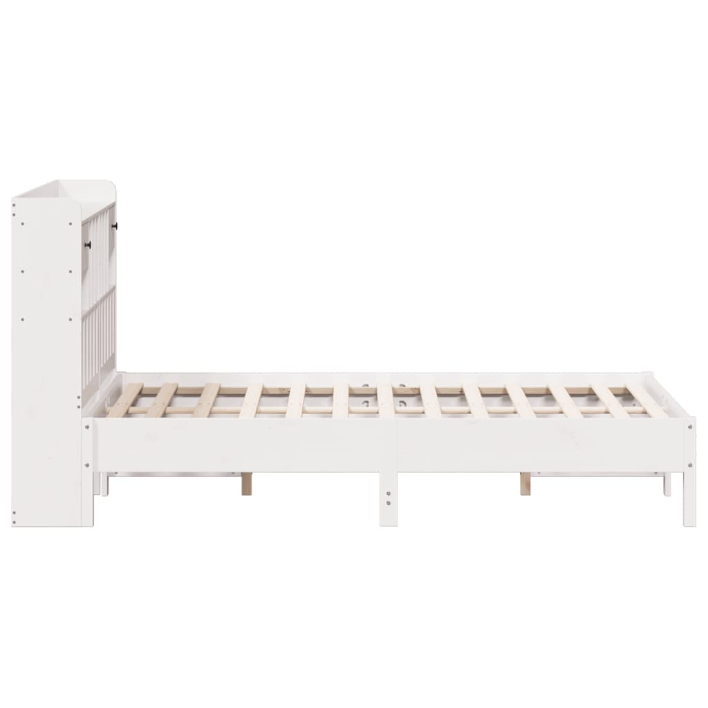 vidaXL Pat cu bibliotecă fără saltea, alb, 160x200 cm, lemn masiv pin vidaXL Pat cu bibliotecă fără saltea, alb, 160x200 cm, lemn masiv pin