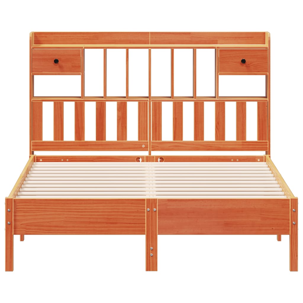 vidaXL Pat cu bibliotecă fără saltea maro 160x200 cm lemn masiv de pin vidaXL Pat cu bibliotecă fără saltea maro 160x200 cm lemn masiv de pin