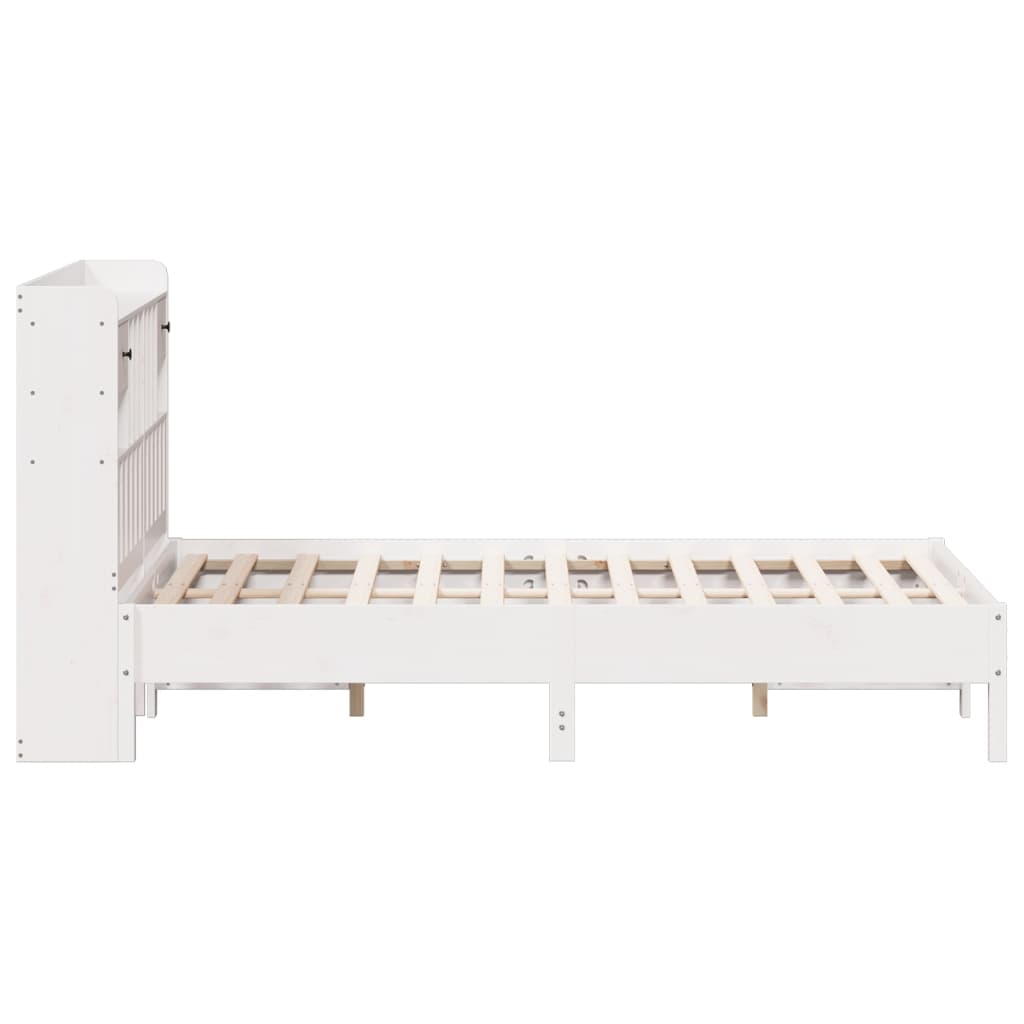 vidaXL Pat cu bibliotecă fără saltea, alb, 150x200 cm, lemn masiv pin