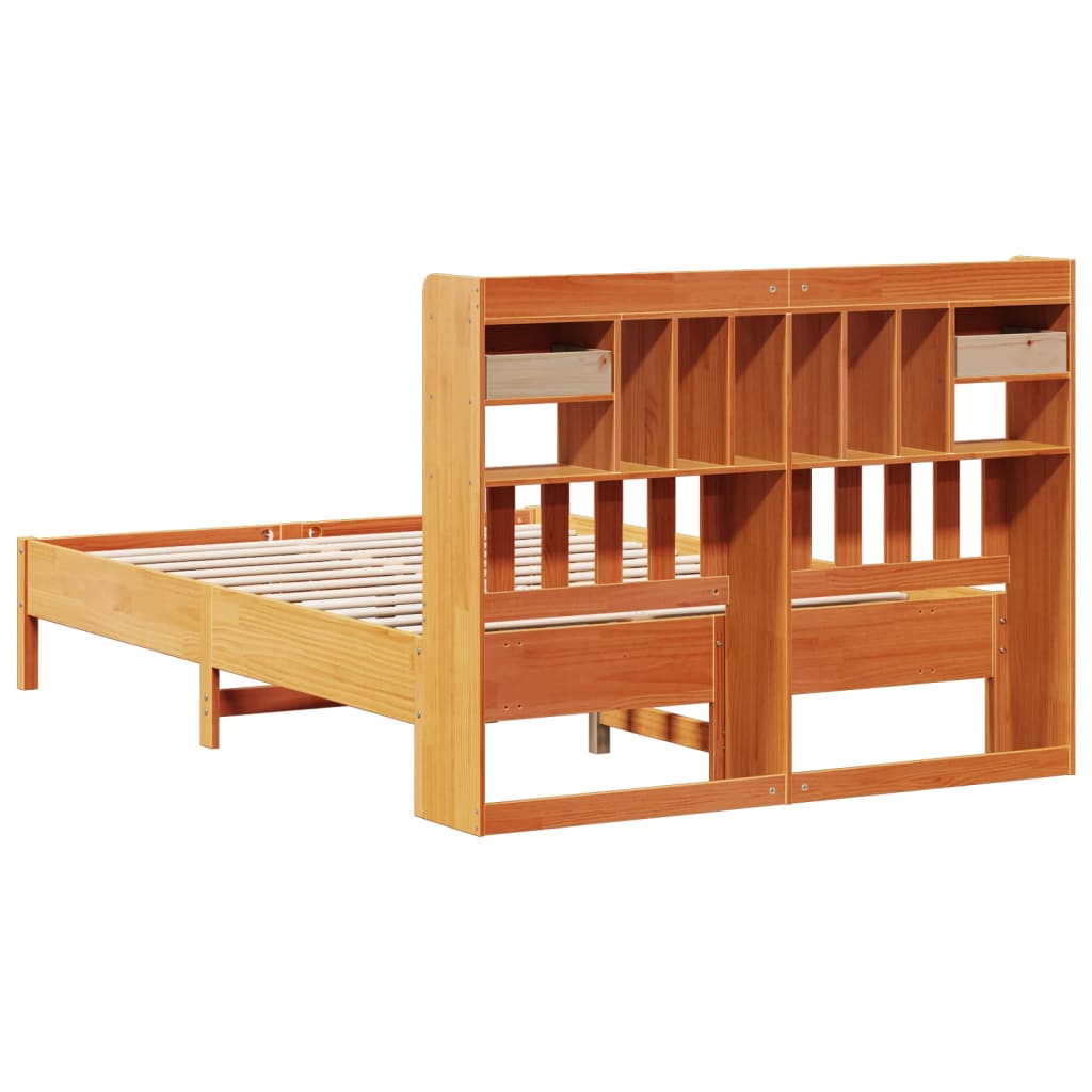 vidaXL Pat cu bibliotecă fără saltea maro 150x200 cm lemn masiv de pin