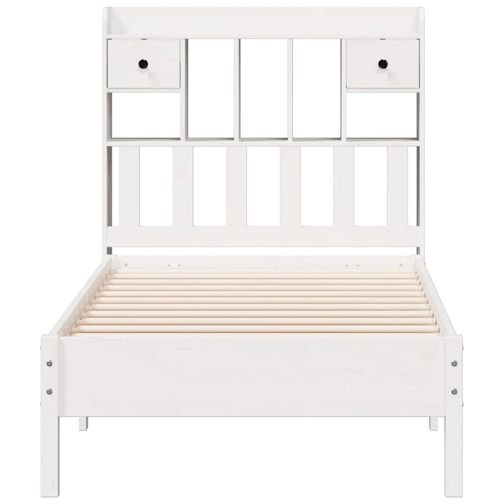 vidaXL Pat cu bibliotecă fără saltea, alb, 90x200 cm, lemn masiv pin vidaXL Pat cu bibliotecă fără saltea, alb, 90x200 cm, lemn masiv pin