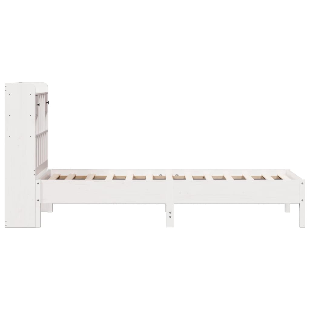 vidaXL Pat cu bibliotecă fără saltea, alb, 90x200 cm, lemn masiv pin vidaXL Pat cu bibliotecă fără saltea, alb, 90x200 cm, lemn masiv pin