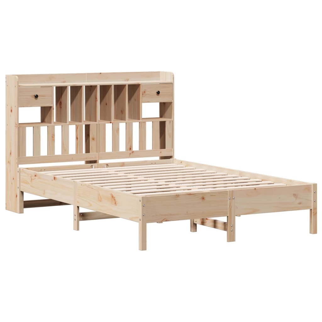 vidaXL Pat cu bibliotecă fără saltea, 140x190 cm, lemn masiv de pin