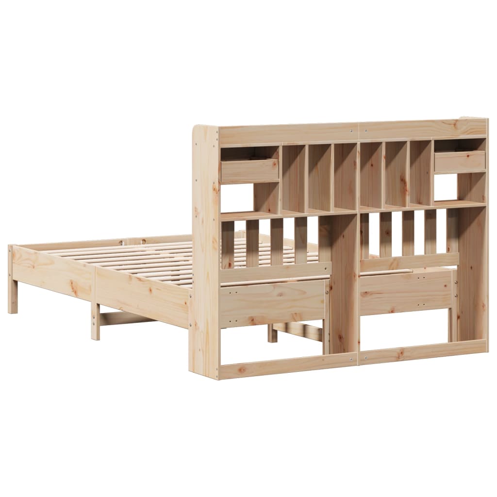 vidaXL Pat cu bibliotecă fără saltea, 140x190 cm, lemn masiv de pin