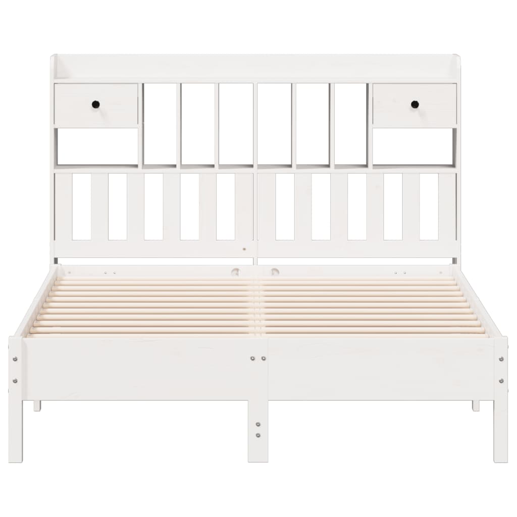 vidaXL Pat cu bibliotecă fără saltea, alb, 140x190 cm, lemn masiv pin vidaXL Pat cu bibliotecă fără saltea, alb, 140x190 cm, lemn masiv pin