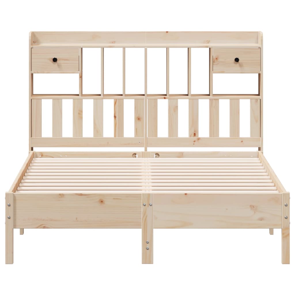 vidaXL Pat cu bibliotecă fără saltea, 135x190 cm, lemn masiv de pin vidaXL Pat cu bibliotecă fără saltea, 135x190 cm, lemn masiv de pin