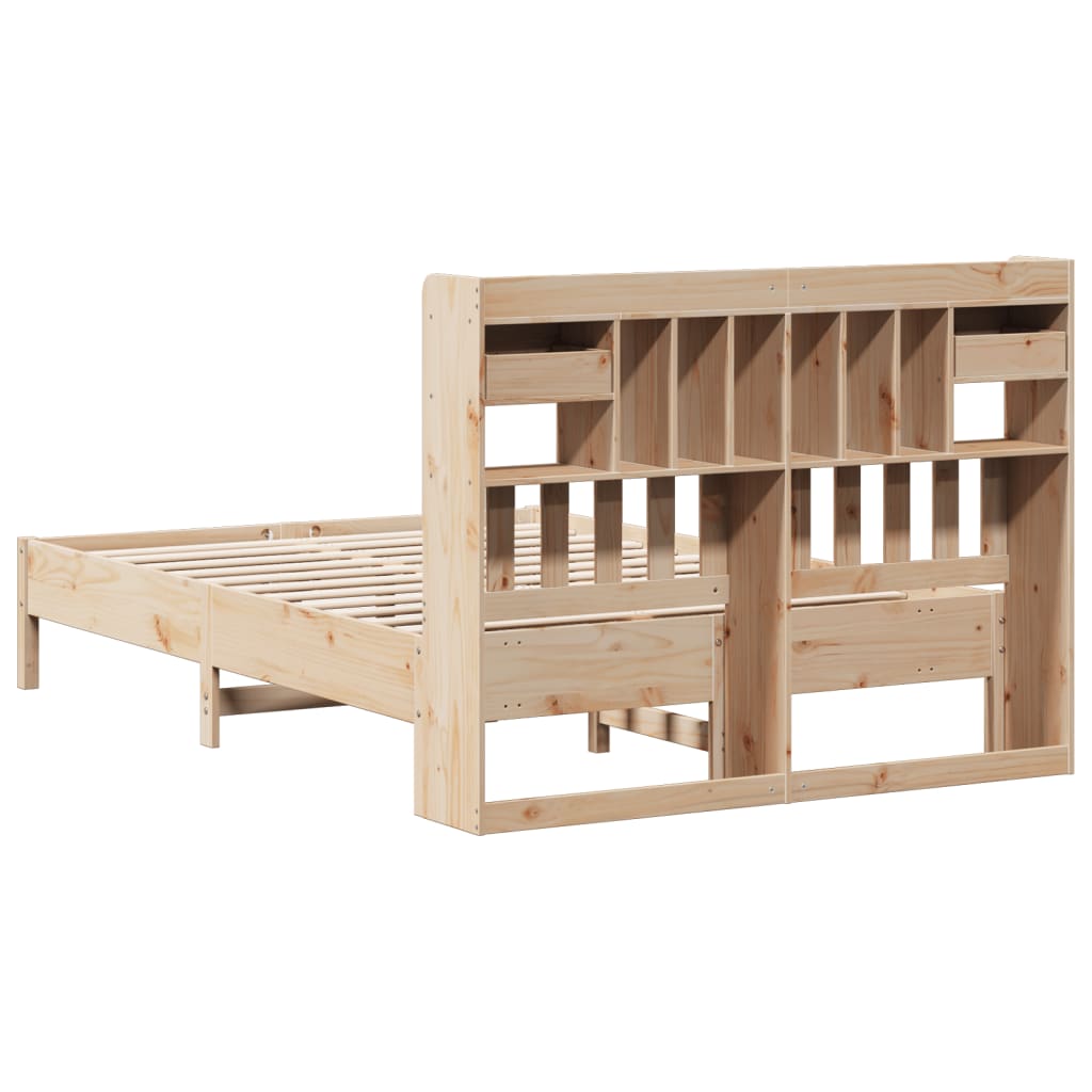 vidaXL Pat cu bibliotecă fără saltea, 135x190 cm, lemn masiv de pin vidaXL Pat cu bibliotecă fără saltea, 135x190 cm, lemn masiv de pin