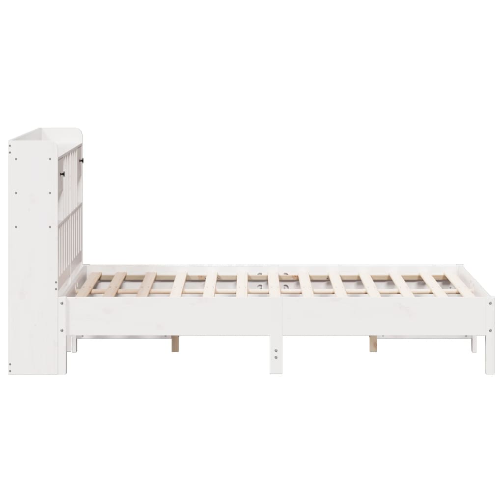 vidaXL Pat cu bibliotecă fără saltea, alb, 135x190 cm, lemn masiv pin