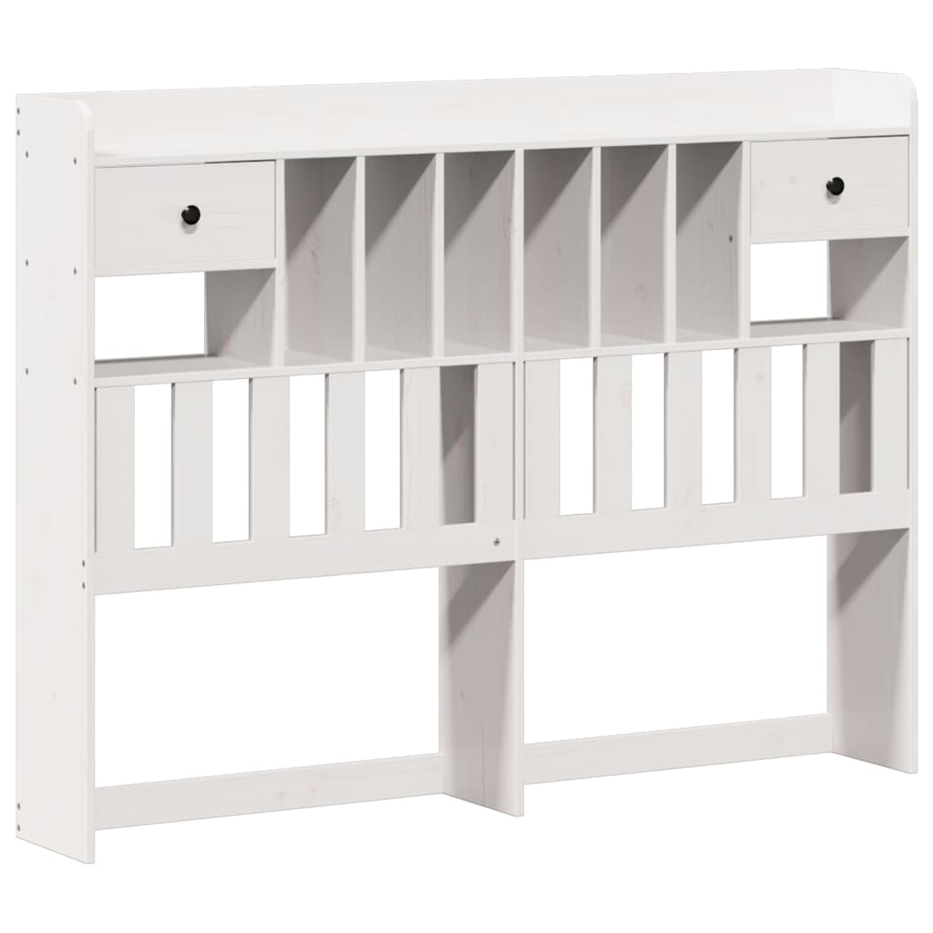 vidaXL Pat cu bibliotecă fără saltea, alb, 135x190 cm, lemn masiv pin