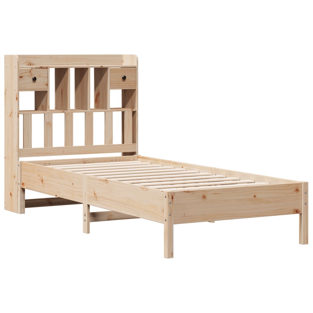 vidaXL Pat cu bibliotecă fără saltea, 90x190 cm, lemn masiv de pin vidaXL Pat cu bibliotecă fără saltea, 90x190 cm, lemn masiv de pin