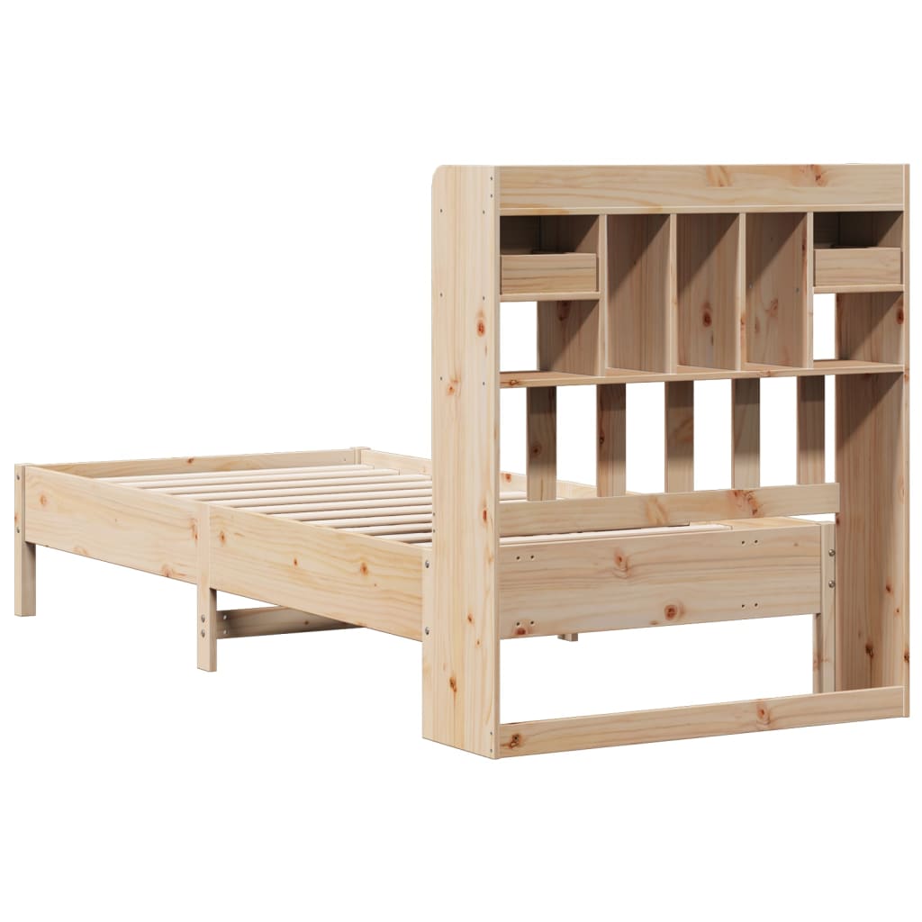 vidaXL Pat cu bibliotecă fără saltea, 90x190 cm, lemn masiv de pin vidaXL Pat cu bibliotecă fără saltea, 90x190 cm, lemn masiv de pin