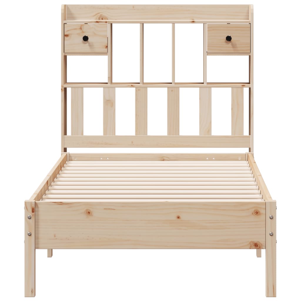 vidaXL Pat cu bibliotecă fără saltea, 75x190 cm, lemn masiv de pin