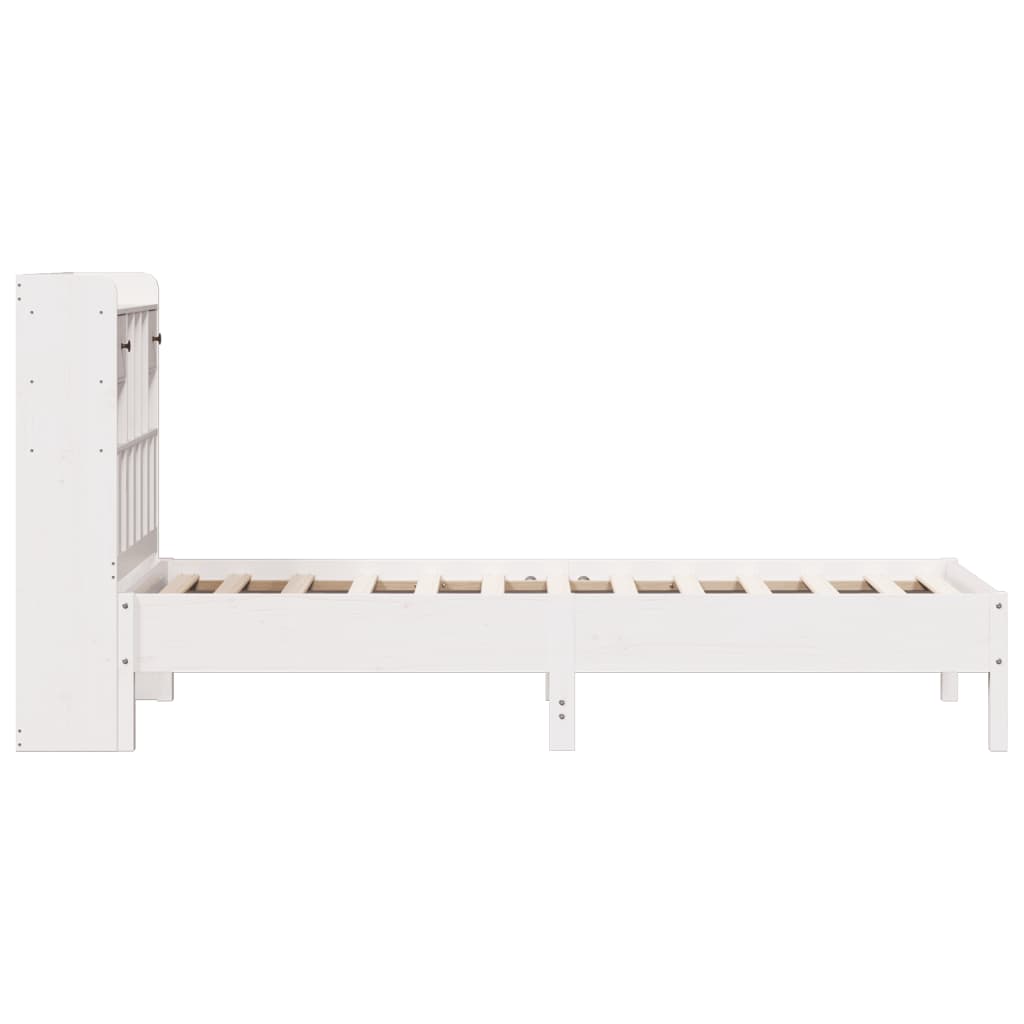 vidaXL Pat cu bibliotecă fără saltea, alb, 75x190 cm, lemn masiv pin vidaXL Pat cu bibliotecă fără saltea, alb, 75x190 cm, lemn masiv pin