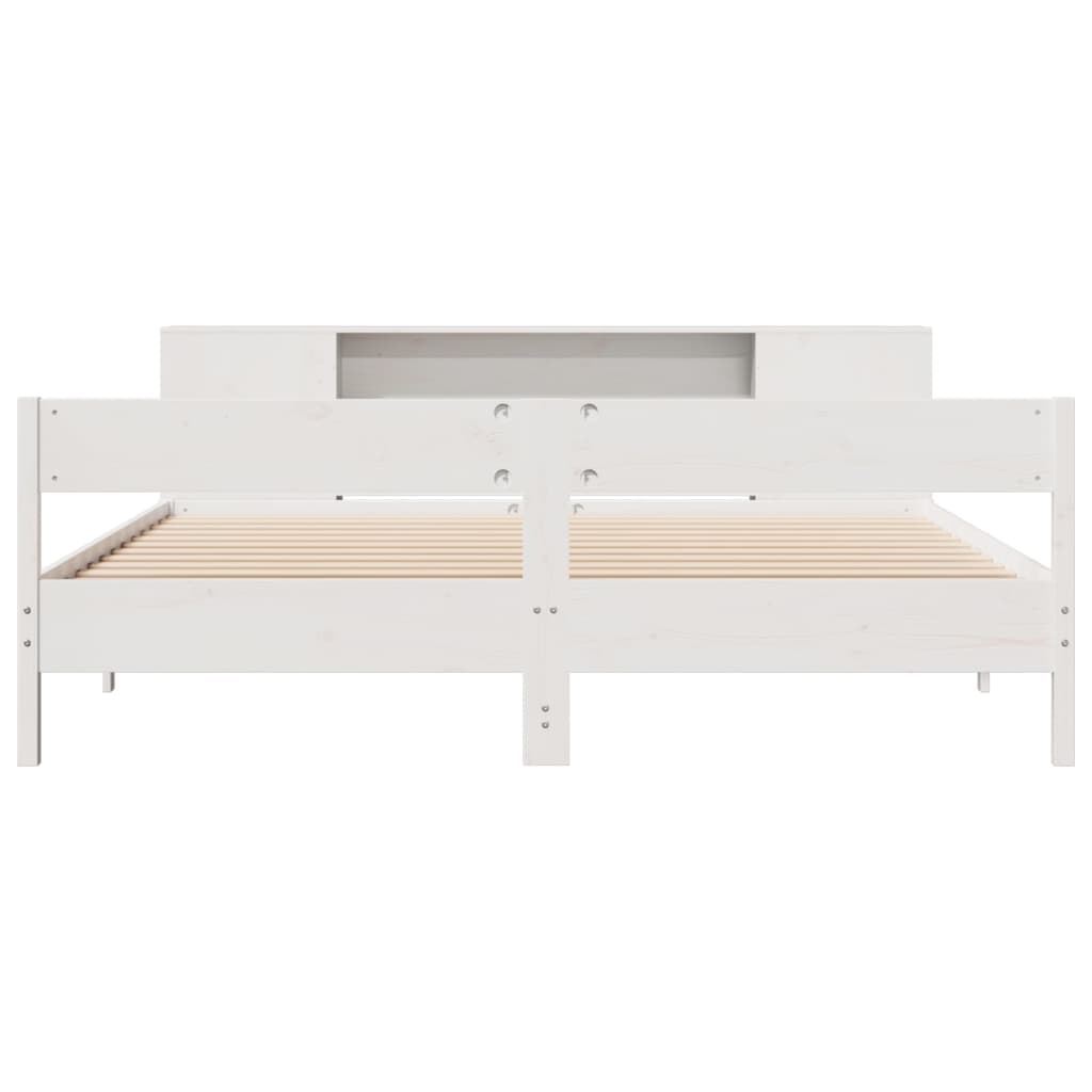 vidaXL Pat cu bibliotecă fără saltea, alb, 200x200 cm, lemn masiv pin vidaXL Pat cu bibliotecă fără saltea, alb, 200x200 cm, lemn masiv pin