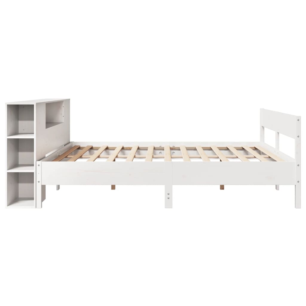 vidaXL Pat cu bibliotecă fără saltea, alb, 200x200 cm, lemn masiv pin vidaXL Pat cu bibliotecă fără saltea, alb, 200x200 cm, lemn masiv pin