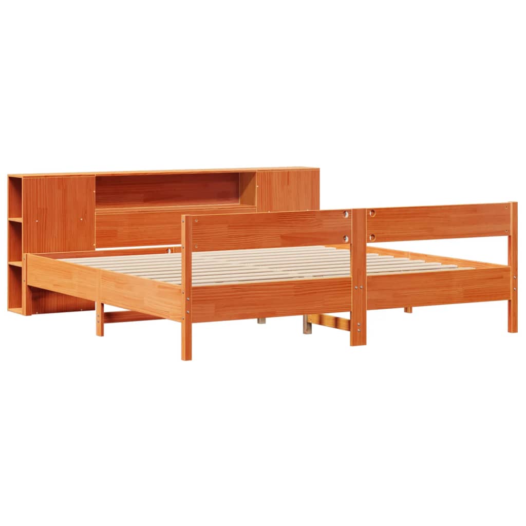 vidaXL Pat cu bibliotecă fără saltea maro 200x200 cm lemn masiv de pin