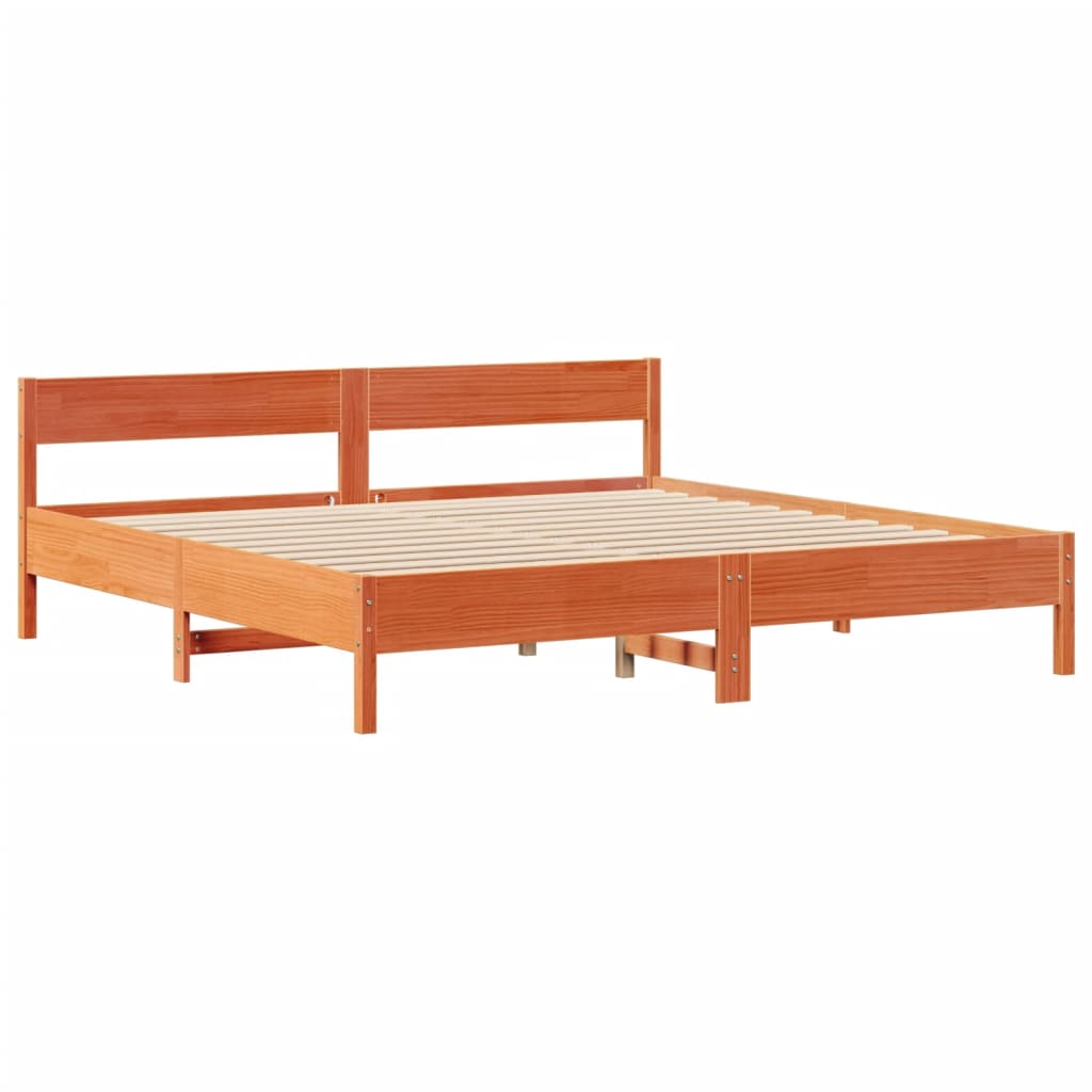 vidaXL Pat cu bibliotecă fără saltea maro 180x200 cm lemn masiv de pin