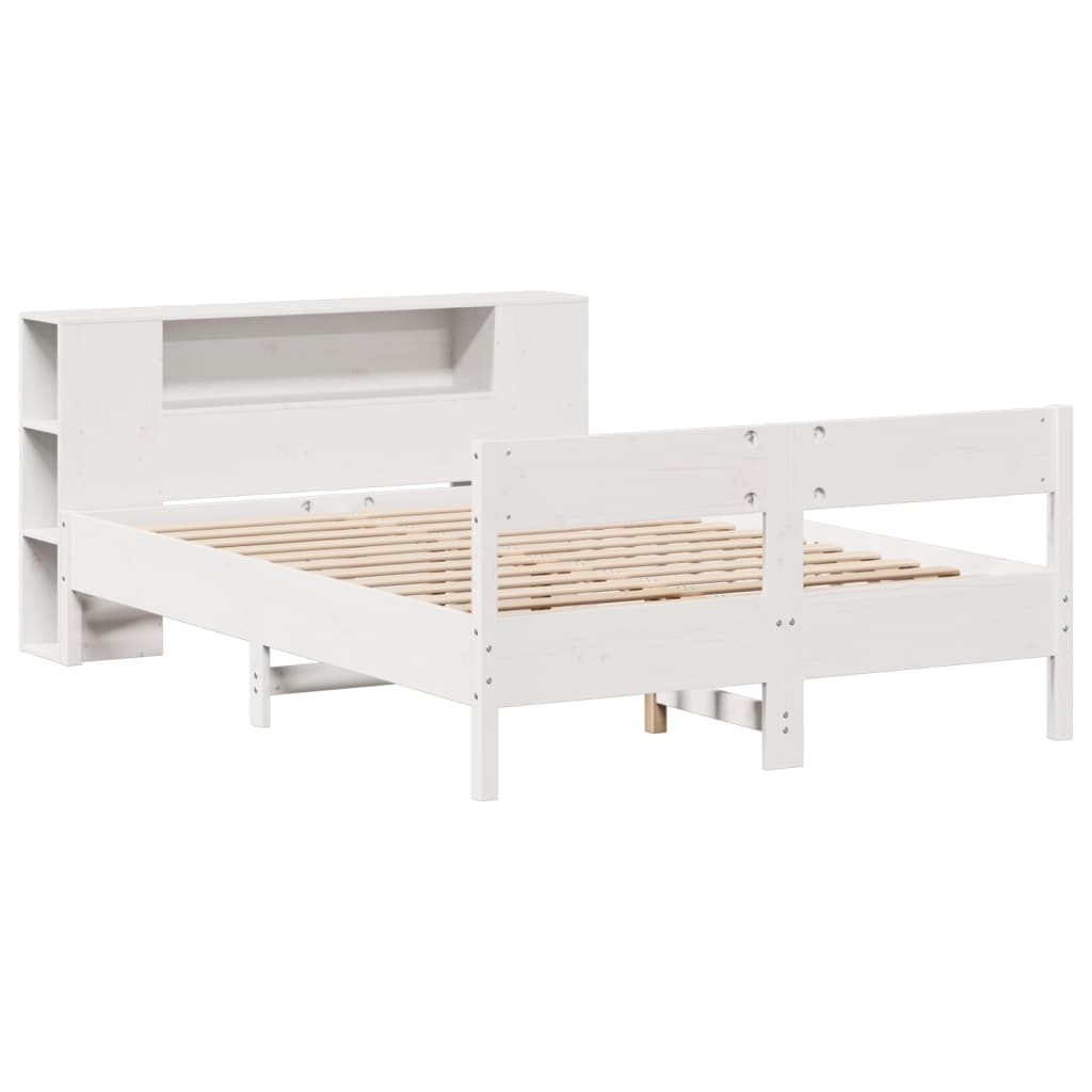 vidaXL Pat cu bibliotecă fără saltea, alb, 160x200 cm, lemn masiv pin