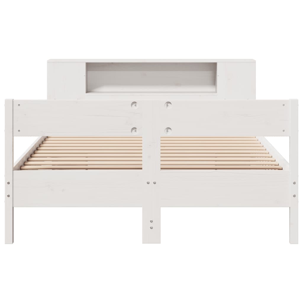 vidaXL Pat cu bibliotecă fără saltea, alb, 160x200 cm, lemn masiv pin