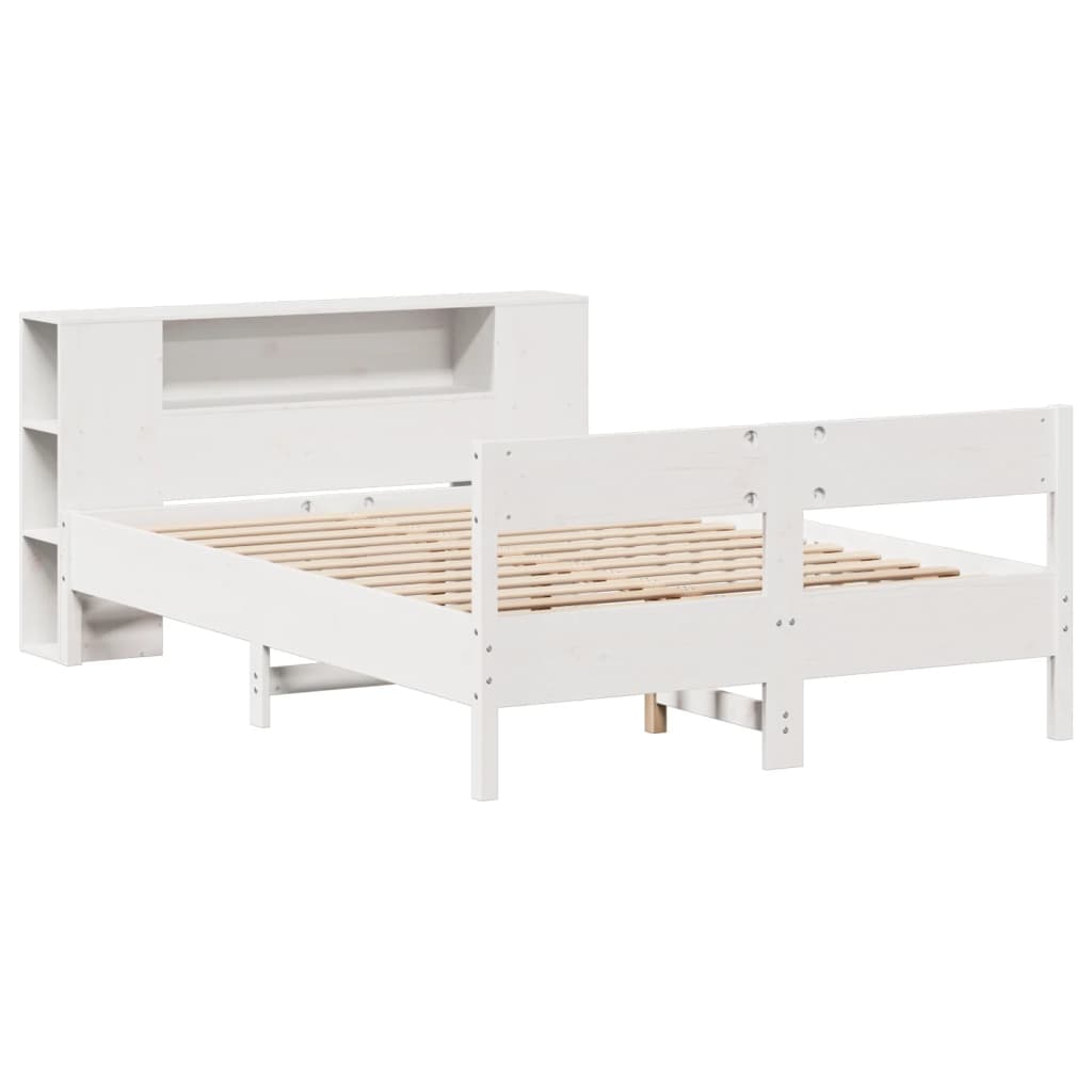 vidaXL Pat cu bibliotecă fără saltea, alb, 150x200 cm, lemn masiv pin vidaXL Pat cu bibliotecă fără saltea, alb, 150x200 cm, lemn masiv pin