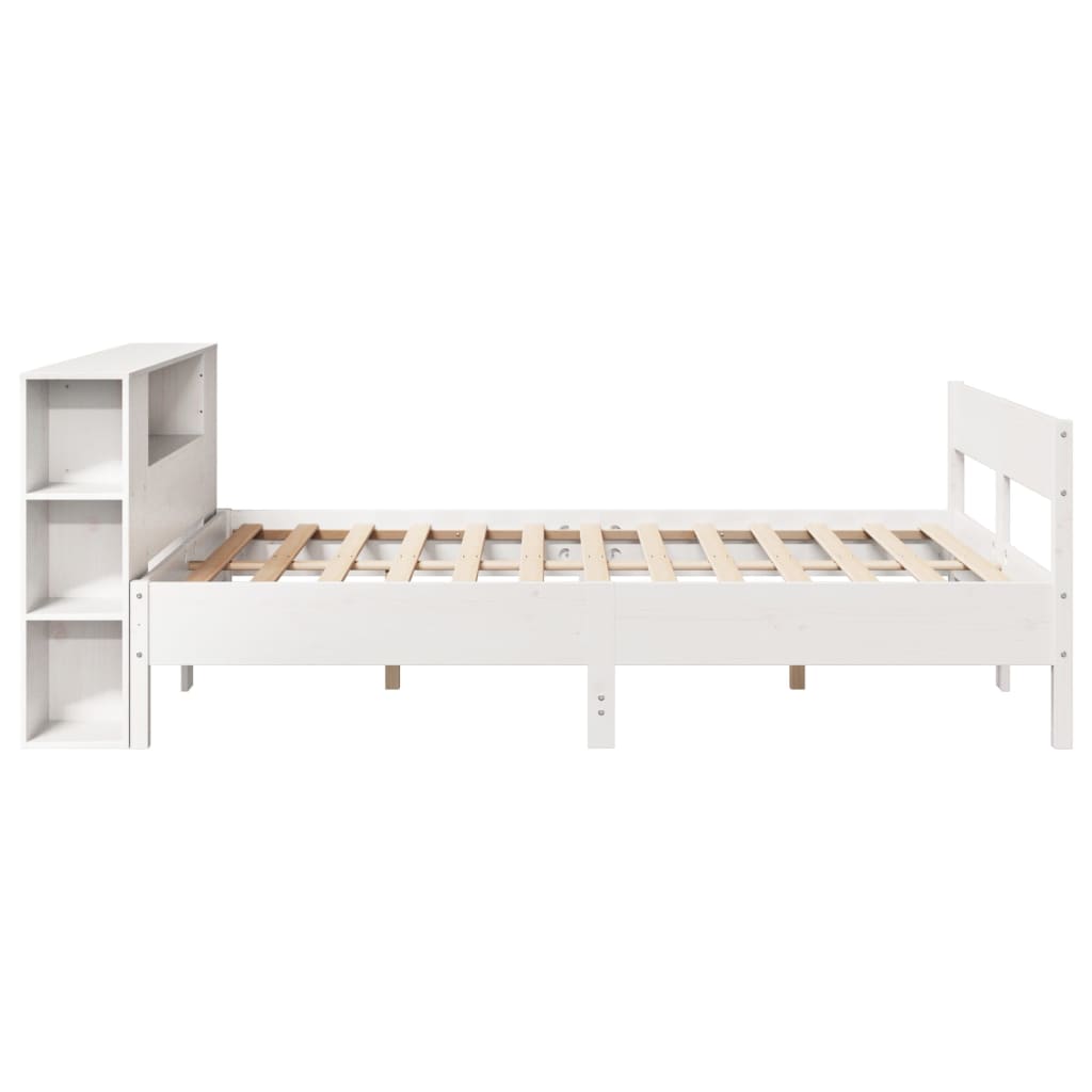 vidaXL Pat cu bibliotecă fără saltea, alb, 150x200 cm, lemn masiv pin vidaXL Pat cu bibliotecă fără saltea, alb, 150x200 cm, lemn masiv pin