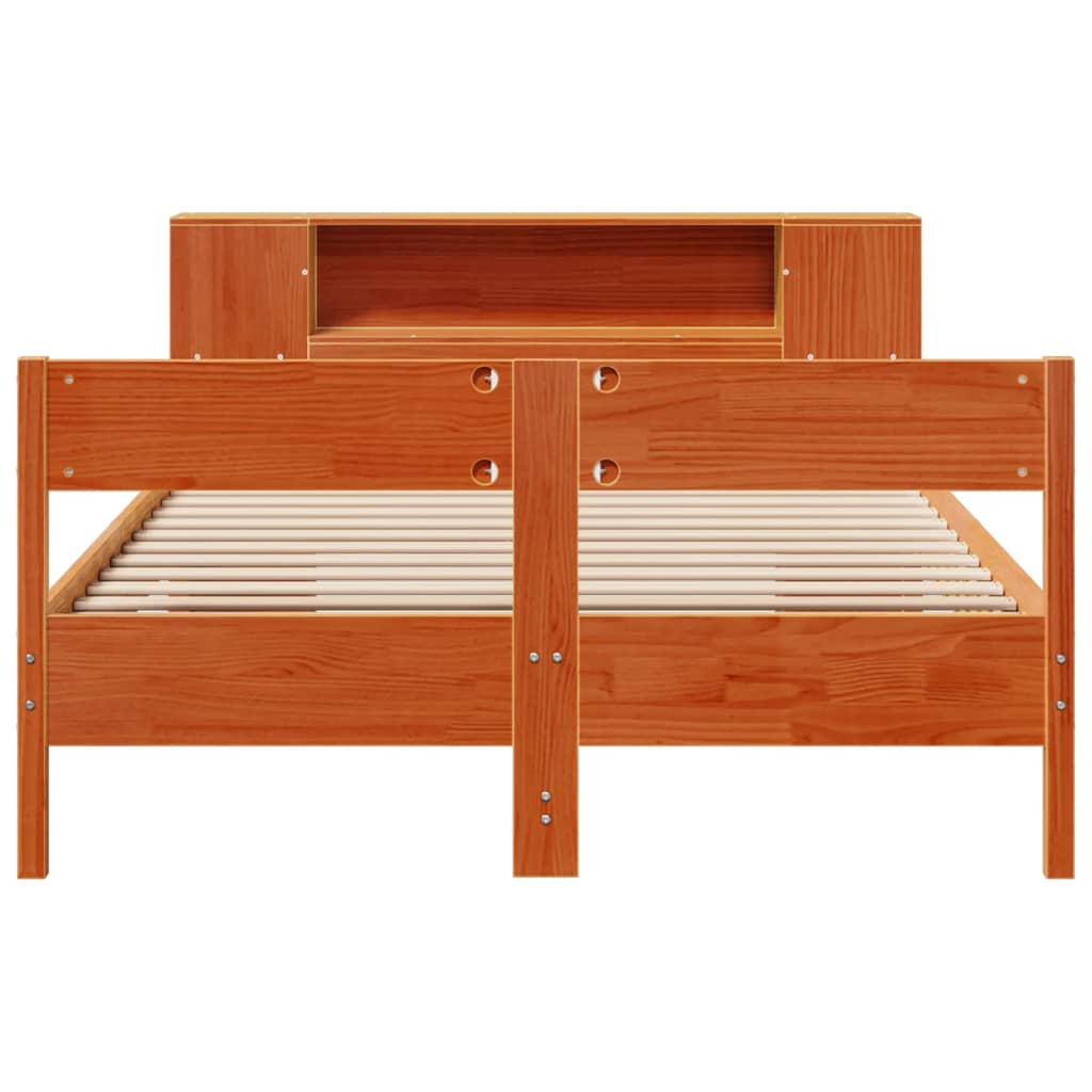 vidaXL Pat cu bibliotecă fără saltea maro 150x200 cm lemn masiv de pin