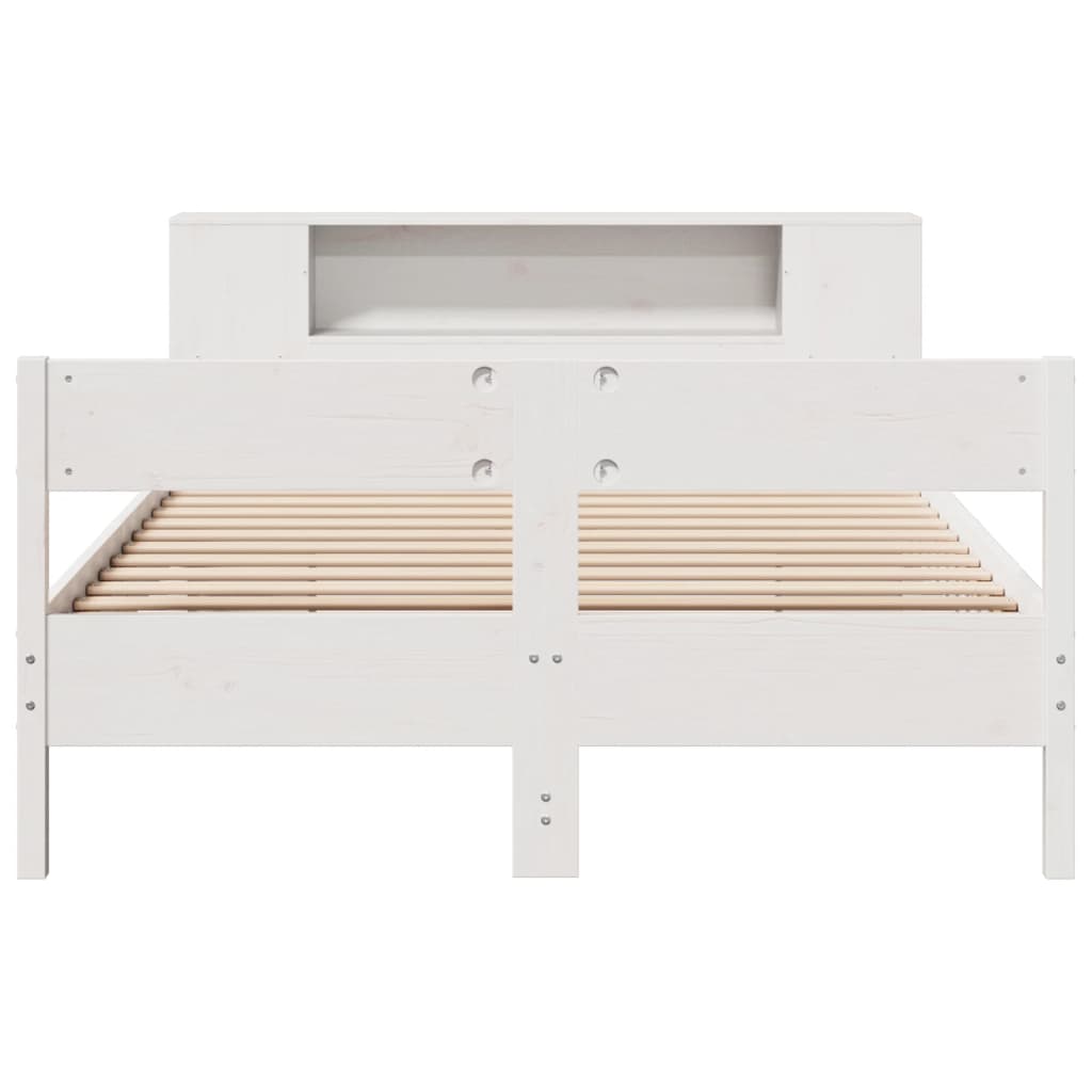 vidaXL Pat cu bibliotecă fără saltea, alb, 140x190 cm, lemn masiv pin vidaXL Pat cu bibliotecă fără saltea, alb, 140x190 cm, lemn masiv pin
