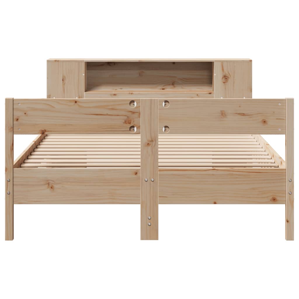 vidaXL Pat cu bibliotecă fără saltea, 135x190 cm, lemn masiv de pin vidaXL Pat cu bibliotecă fără saltea, 135x190 cm, lemn masiv de pin