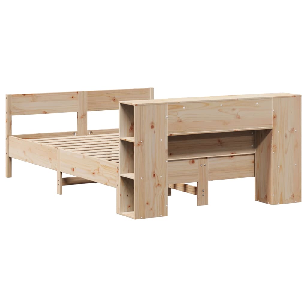 vidaXL Pat cu bibliotecă fără saltea, 135x190 cm, lemn masiv de pin vidaXL Pat cu bibliotecă fără saltea, 135x190 cm, lemn masiv de pin