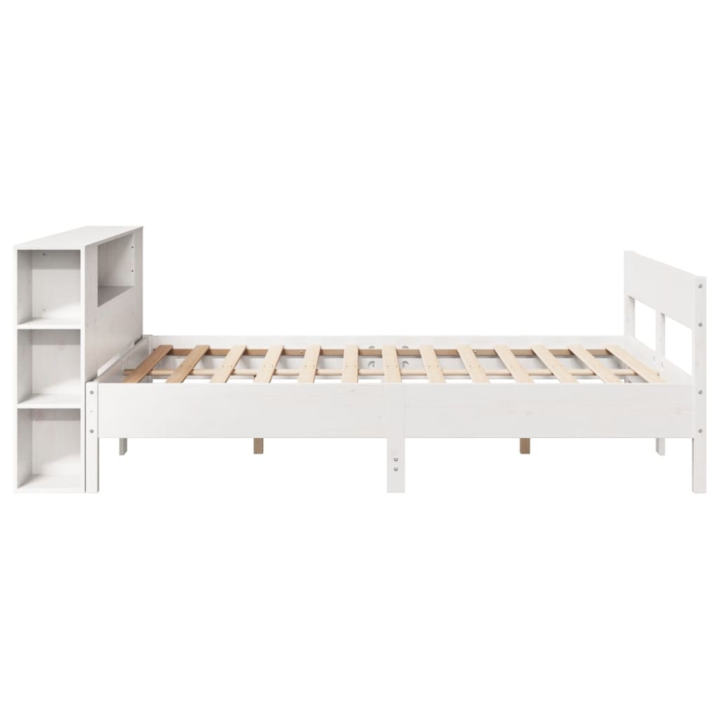 vidaXL Pat cu bibliotecă fără saltea, alb, 135x190 cm, lemn masiv pin