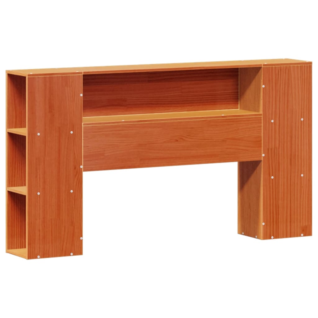 vidaXL Pat cu bibliotecă fără saltea, maro, 120x190 cm, lemn masiv pin vidaXL Pat cu bibliotecă fără saltea, maro, 120x190 cm, lemn masiv pin