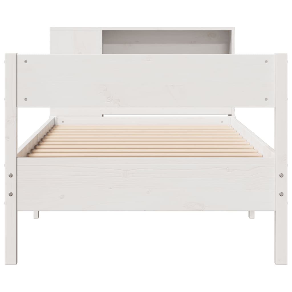 vidaXL Pat cu bibliotecă fără saltea, alb, 100x200 cm, lemn masiv pin vidaXL Pat cu bibliotecă fără saltea, alb, 100x200 cm, lemn masiv pin