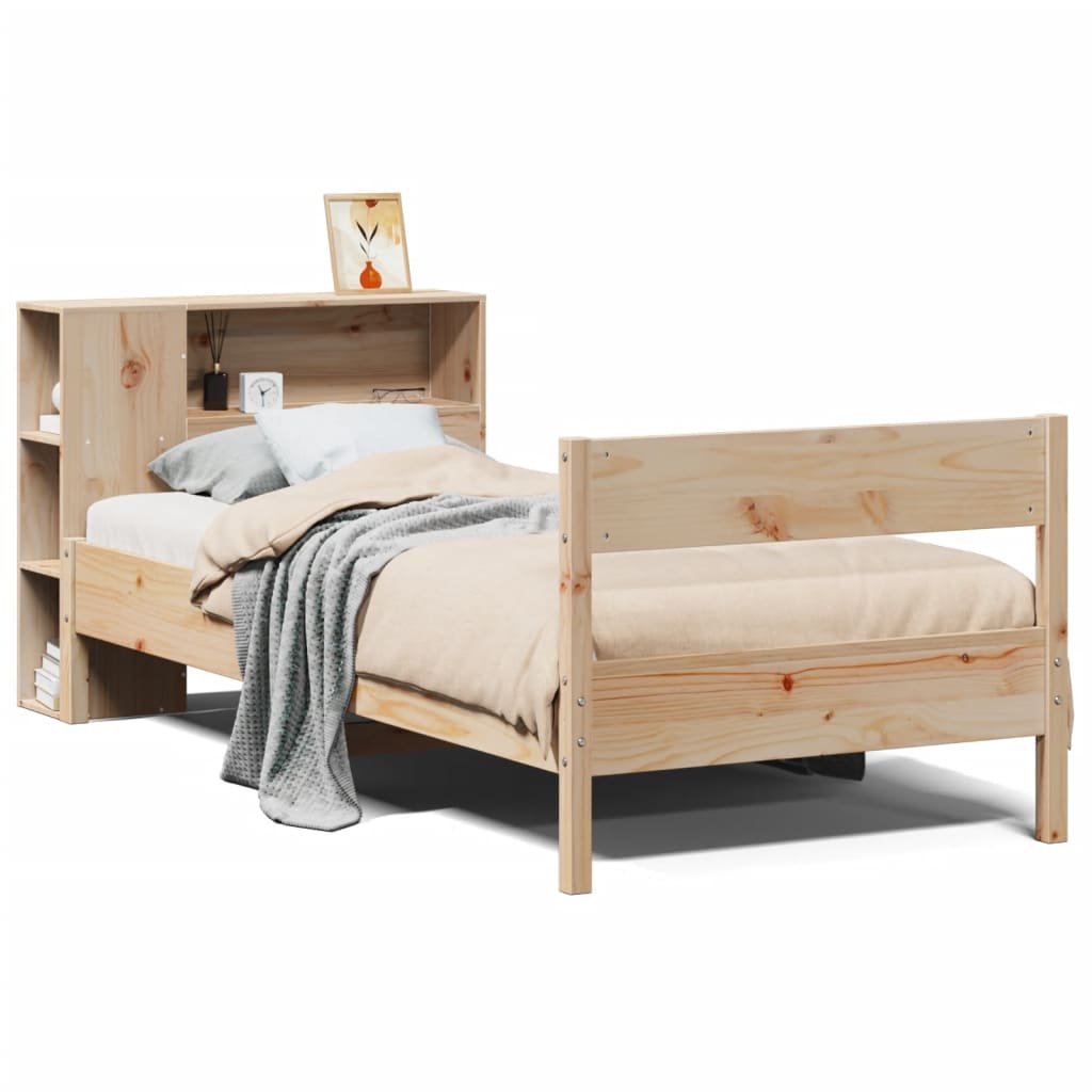 vidaXL Pat cu bibliotecă fără saltea, 90x190 cm, lemn masiv de pin vidaXL Pat cu bibliotecă fără saltea, 90x190 cm, lemn masiv de pin