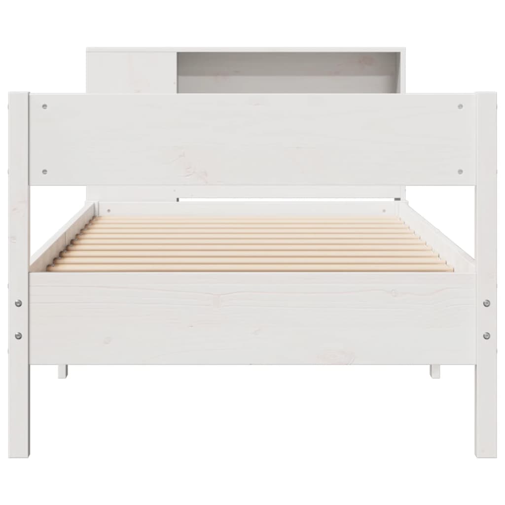 vidaXL Pat cu bibliotecă fără saltea, alb, 75x190 cm, lemn masiv pin