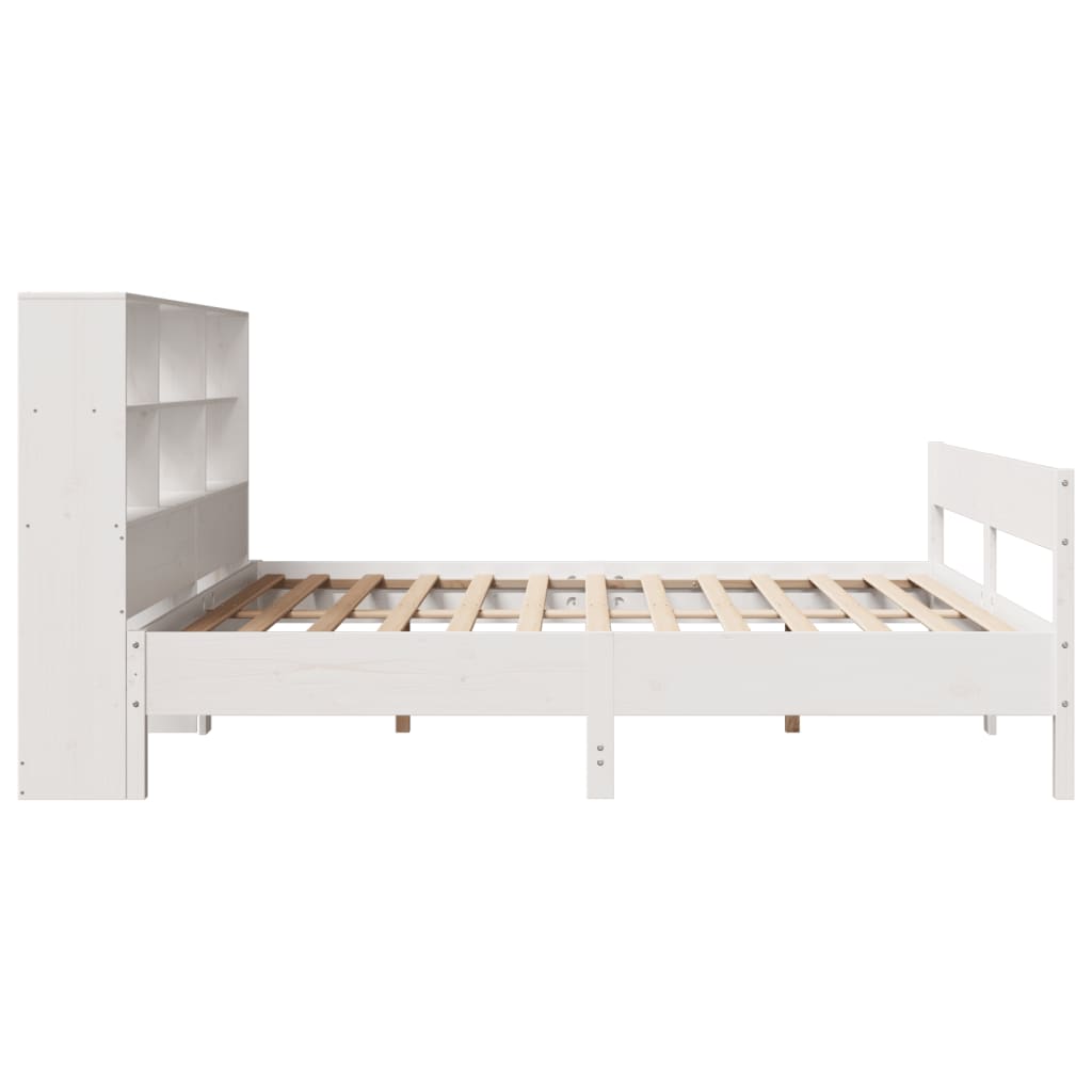 vidaXL Pat cu bibliotecă fără saltea, alb, 200x200 cm, lemn masiv pin