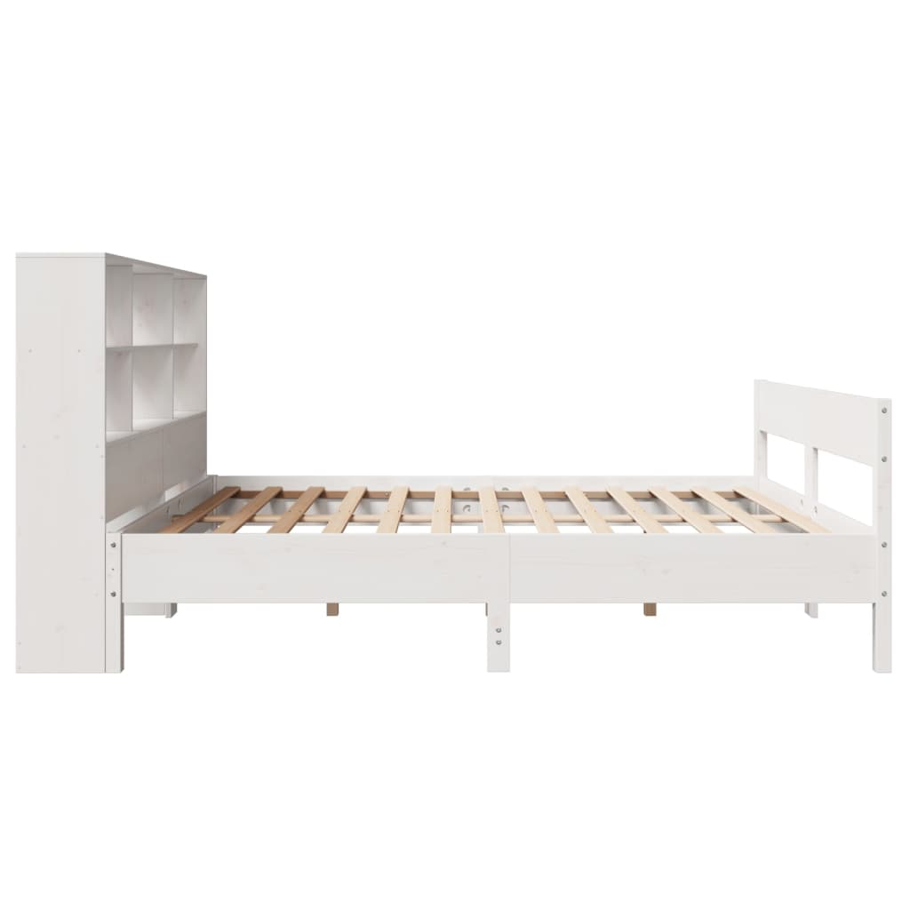 vidaXL Pat cu bibliotecă fără saltea, alb, 160x200 cm, lemn masiv pin vidaXL Pat cu bibliotecă fără saltea, alb, 160x200 cm, lemn masiv pin