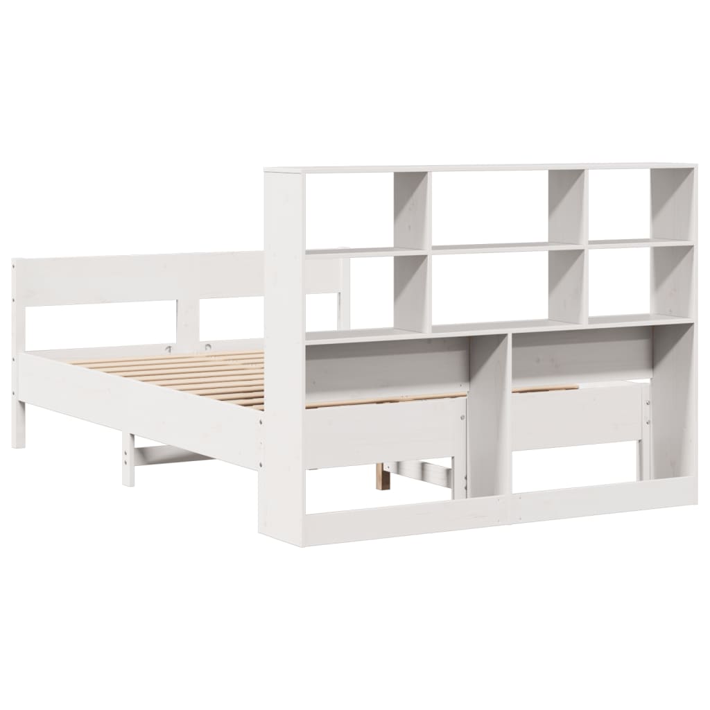 vidaXL Pat cu bibliotecă fără saltea, alb, 160x200 cm, lemn masiv pin vidaXL Pat cu bibliotecă fără saltea, alb, 160x200 cm, lemn masiv pin