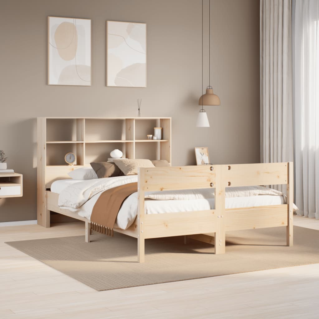 vidaXL Pat cu bibliotecă fără saltea, 140x200 cm, lemn masiv de pin vidaXL Pat cu bibliotecă fără saltea, 140x200 cm, lemn masiv de pin