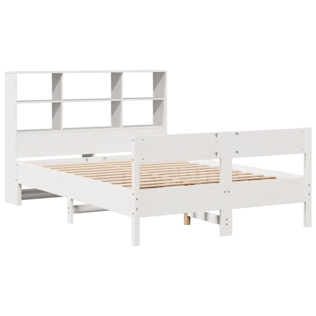 vidaXL Pat cu bibliotecă fără saltea, alb, 140x200 cm, lemn masiv pin vidaXL Pat cu bibliotecă fără saltea, alb, 140x200 cm, lemn masiv pin