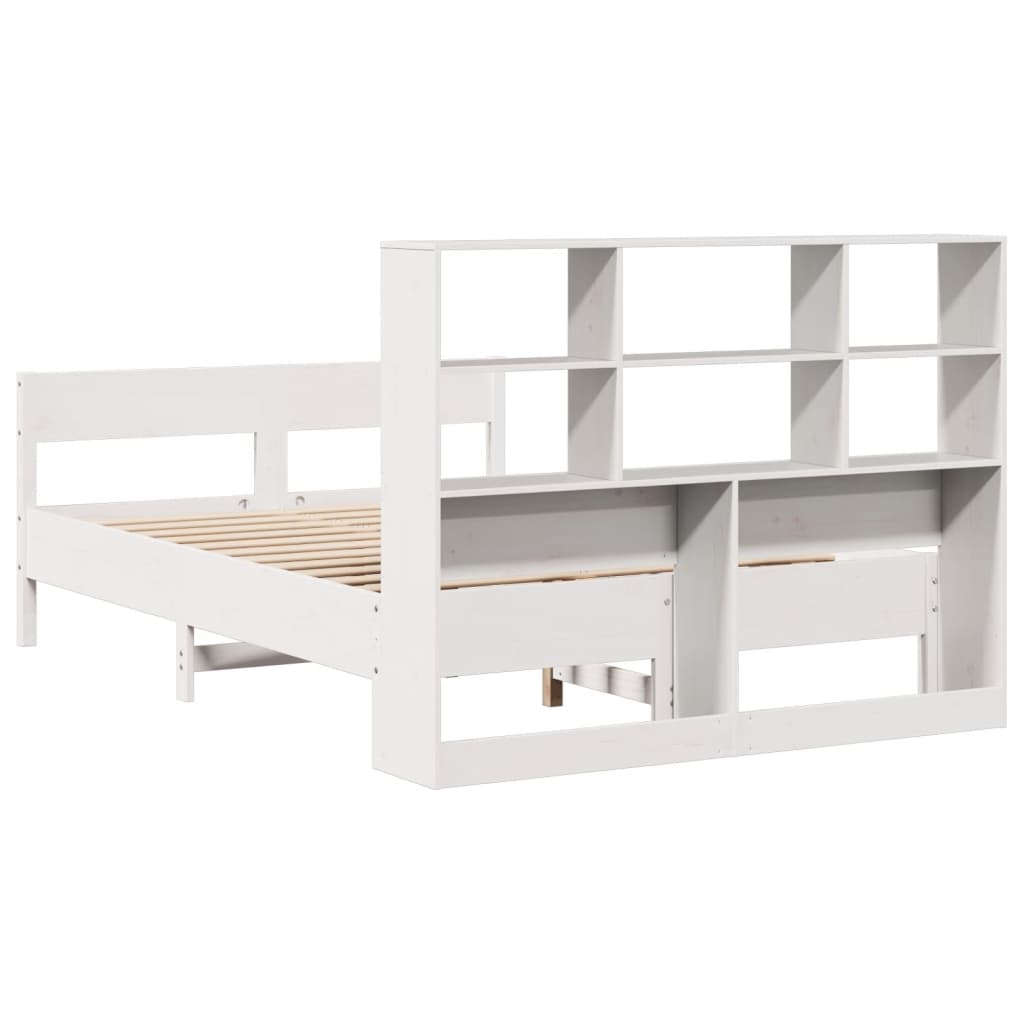 vidaXL Pat cu bibliotecă fără saltea, alb, 140x200 cm, lemn masiv pin vidaXL Pat cu bibliotecă fără saltea, alb, 140x200 cm, lemn masiv pin