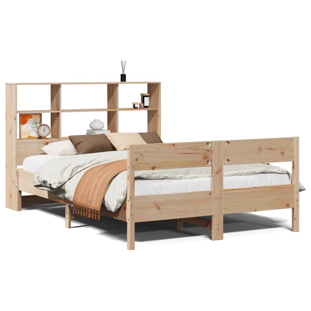 vidaXL Pat cu bibliotecă fără saltea, 140x190 cm, lemn masiv de pin vidaXL Pat cu bibliotecă fără saltea, 140x190 cm, lemn masiv de pin