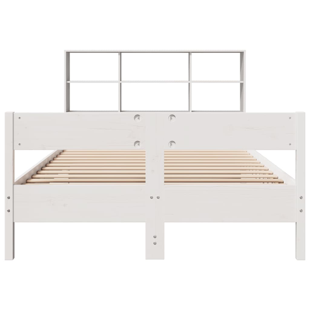 vidaXL Pat cu bibliotecă fără saltea, alb, 140x190 cm, lemn masiv pin vidaXL Pat cu bibliotecă fără saltea, alb, 140x190 cm, lemn masiv pin
